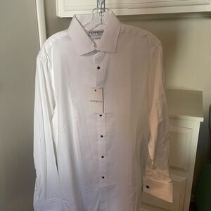 Ferrecci Men's Classic White Dress Shirt with Black Buttons - NWT